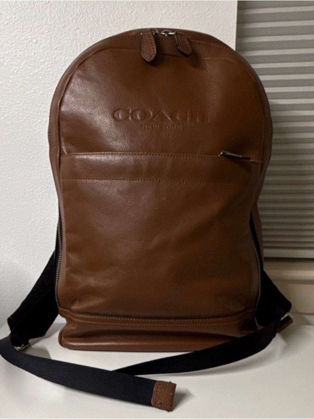 Coach Brown Leather Backpack with Black Straps